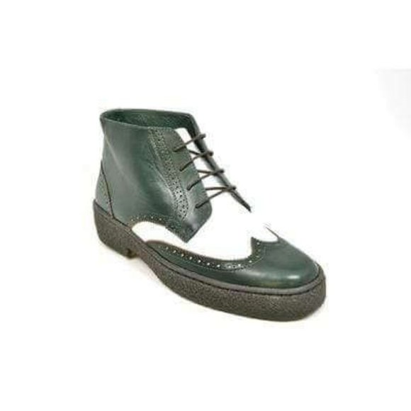 British Walkers Wingtip Two-Tone Men's Green and White Leather - Picture 1 of 7